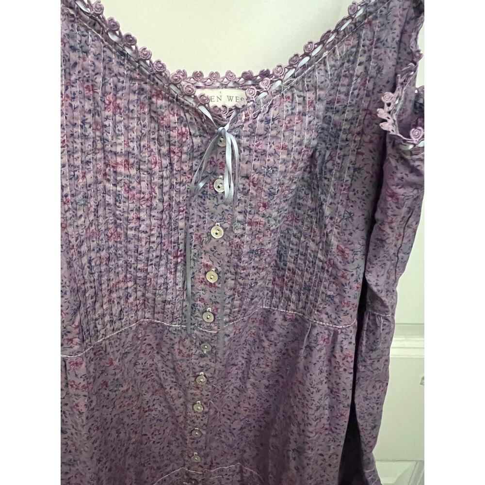 Eileen West Purple Ditsy Floral Pintuck Ballet Nightgown M prairie Victorian - Picture 8 of 9